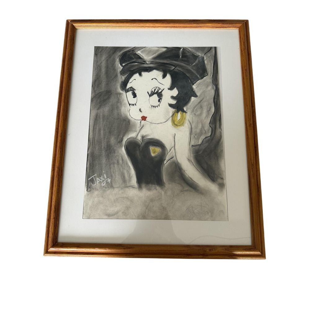 Betty Boop Framed Original Drawing Sketch Signed Jodi 07 Black White Wall Art